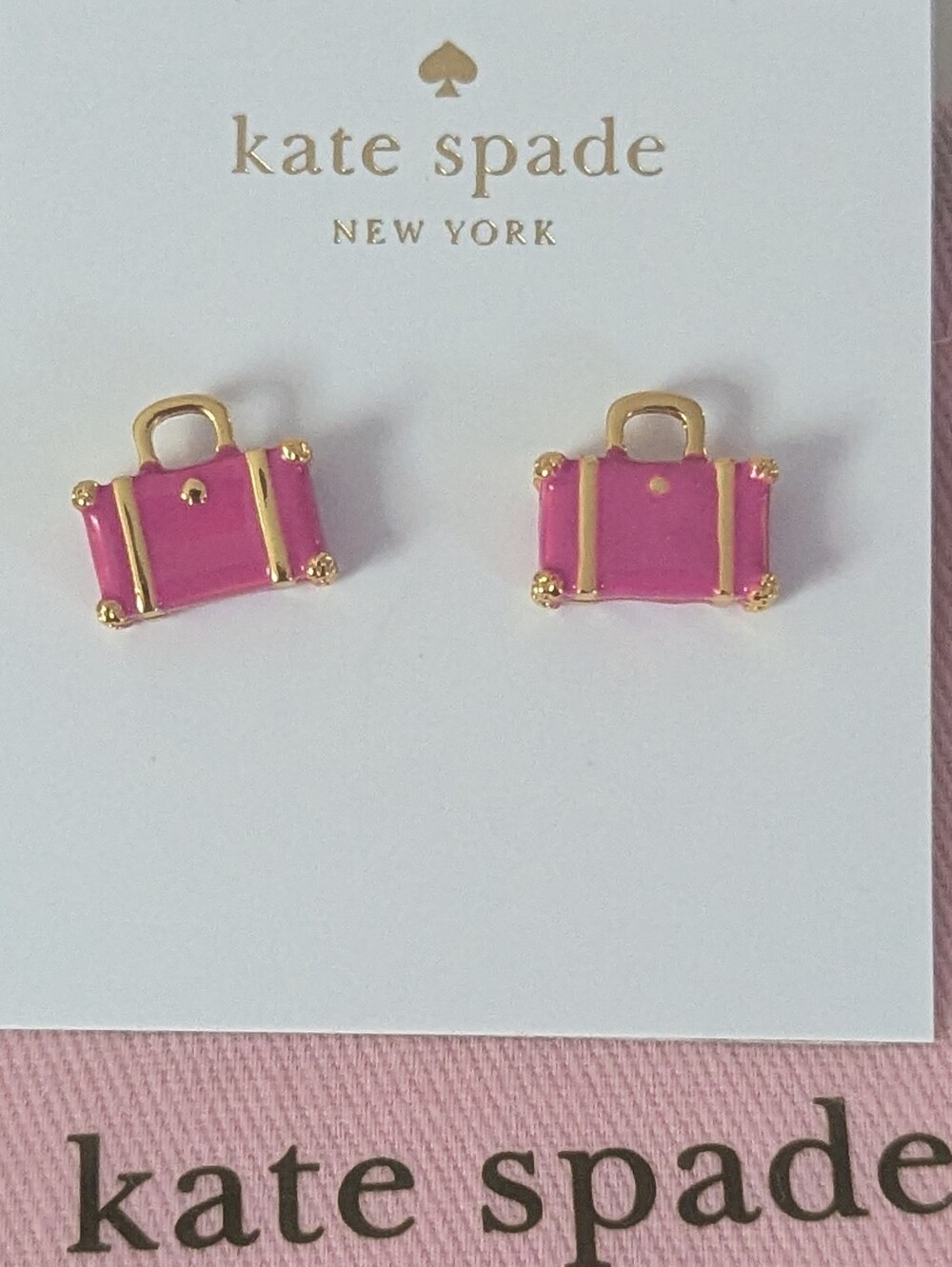 kate spade Away We Go purple luggage stud earrings
